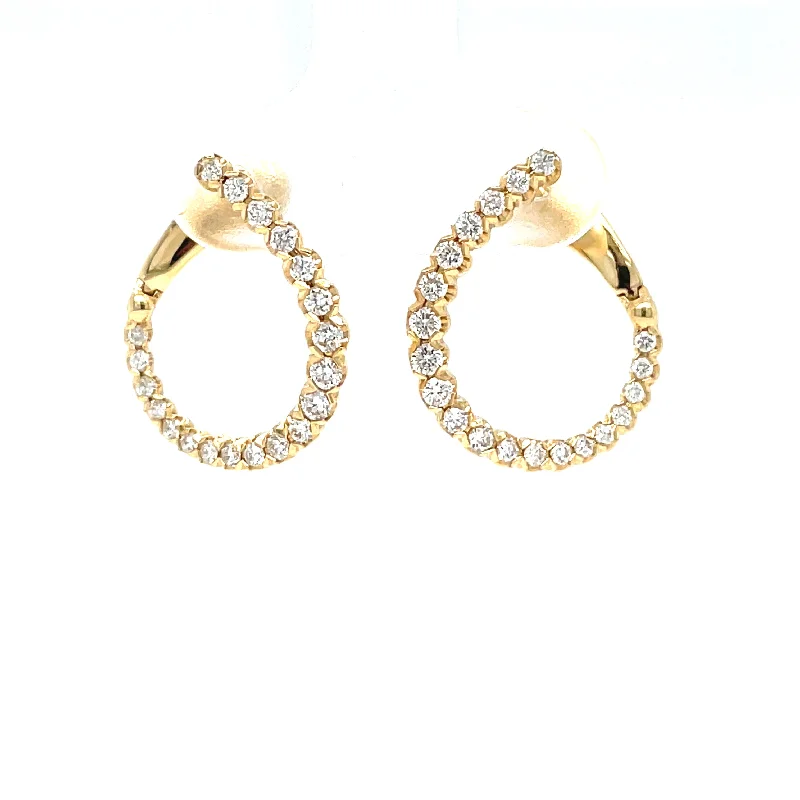 trendy stud earrings for young girls -14k Yellow Gold Medium Diamond Hoop Earrings