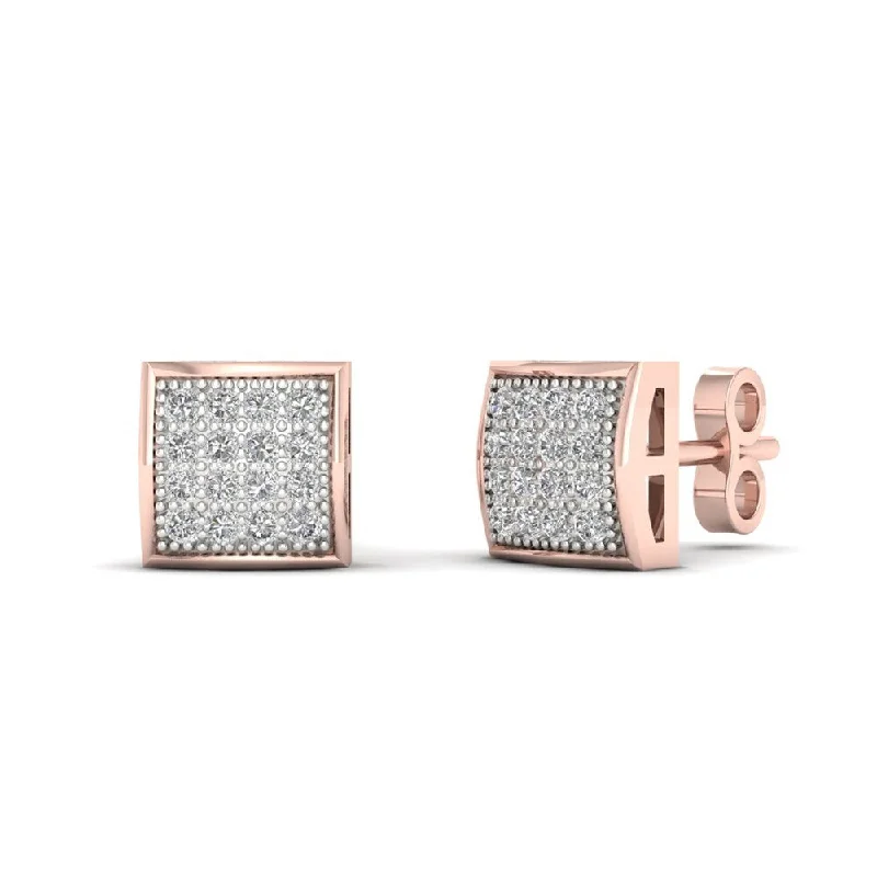 rose gold stud earrings for daily wear -IGI Certified 10k Rose Gold 1/10ct TDW Diamond Cluster Stud Earrings - Pink