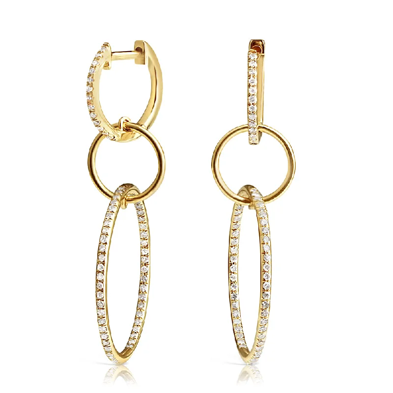 gold stud earrings for women -LOGAN TRIPLE DIAMOND DROP HOOPS