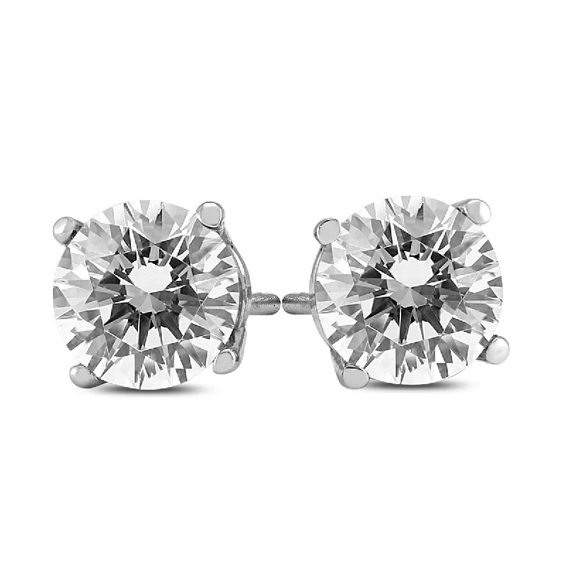 large gemstone stud earrings for women -Marquee 1 1/2 Carat TW Certified Round Diamond Solitaire Stud Earrings in 14K White Gold (I-J Color, SI1-SI2 Clarity)