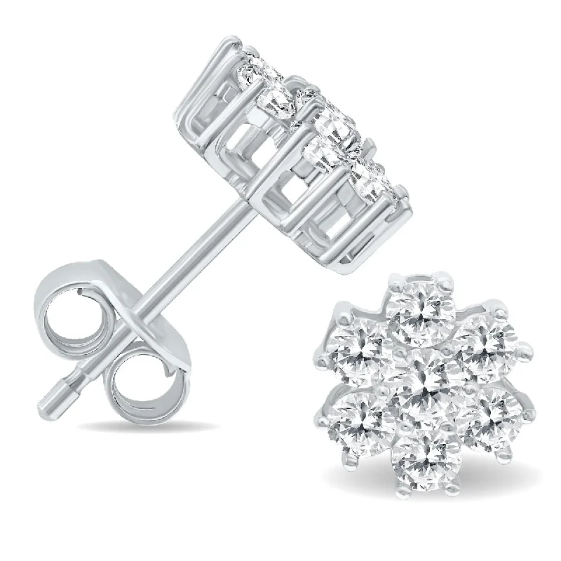 classic stud earrings for women -Marquee 1 Carat TW Diamond Flower Cluster Stud Earrings in 14K White Gold