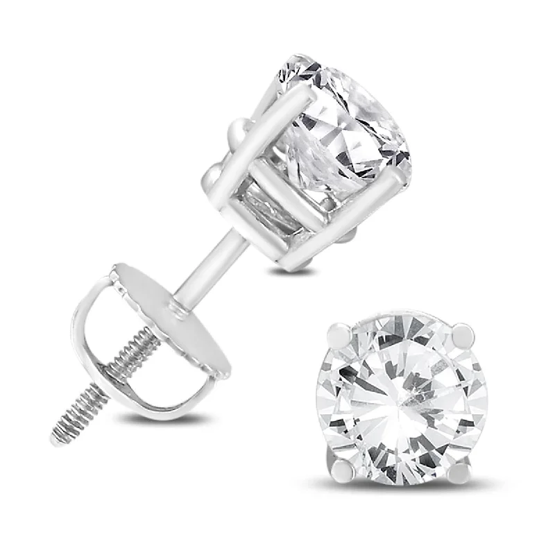 trendy crystal stud earrings for women -Marquee 14K White Gold 2 Carat TW Certified Round Diamond Solitaire Stud Earrings