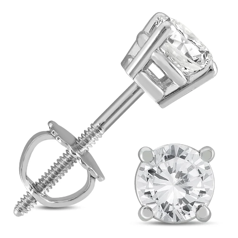 nature-inspired stud earrings for women -Marquee 14k White Gold 3/4ct TDW Certified Round Diamond Solitaire Stud Earrings