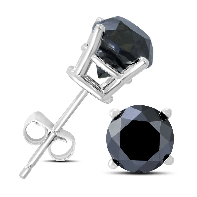 large gemstone stud earrings for women -Marquee 2 Carat TW Round Black Diamond Solitaire Stud Earrings in 10K White Gold