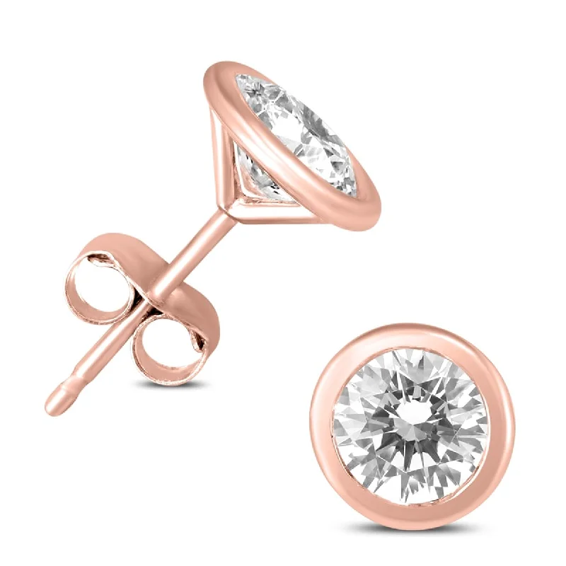 bold gold stud earrings for women -Marquee 5/8 Carat TW Bezel Diamond Solitaire Stud Earrings in 14K Rose Gold