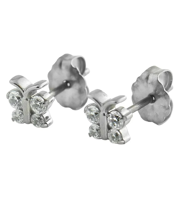 personalized diamond stud earrings for women -Mini Butterfly Clear CZ Titanium Stud Earrings