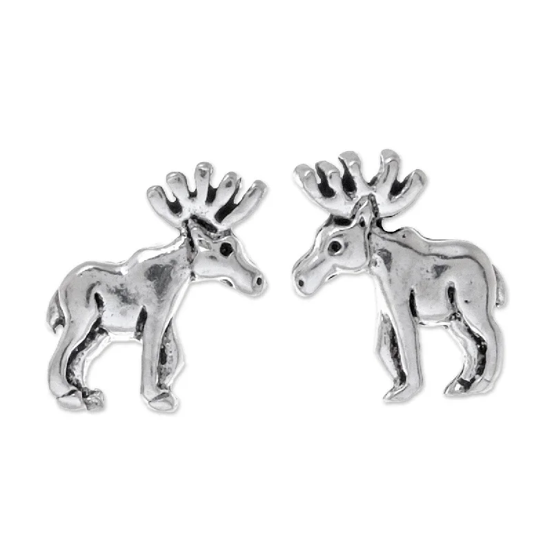 luxury stud earrings for special occasions -NOVICA Moose, Sterling silver stud earrings - 0.4*0.3