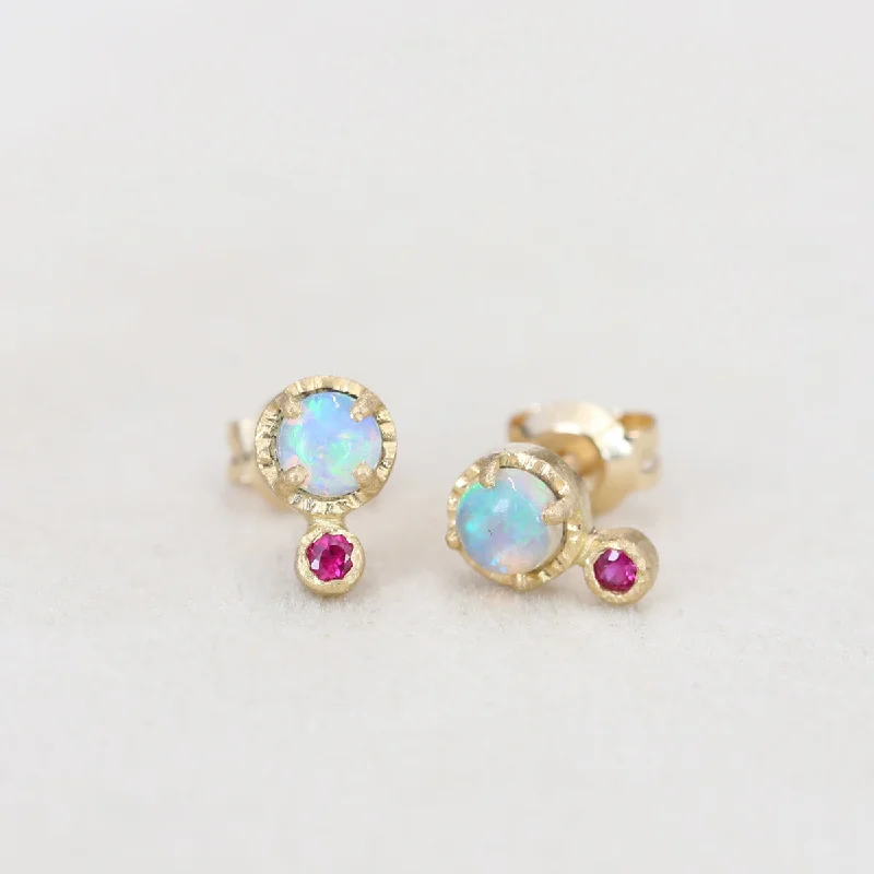 moonstone stud earrings for women -Opal ruby studs