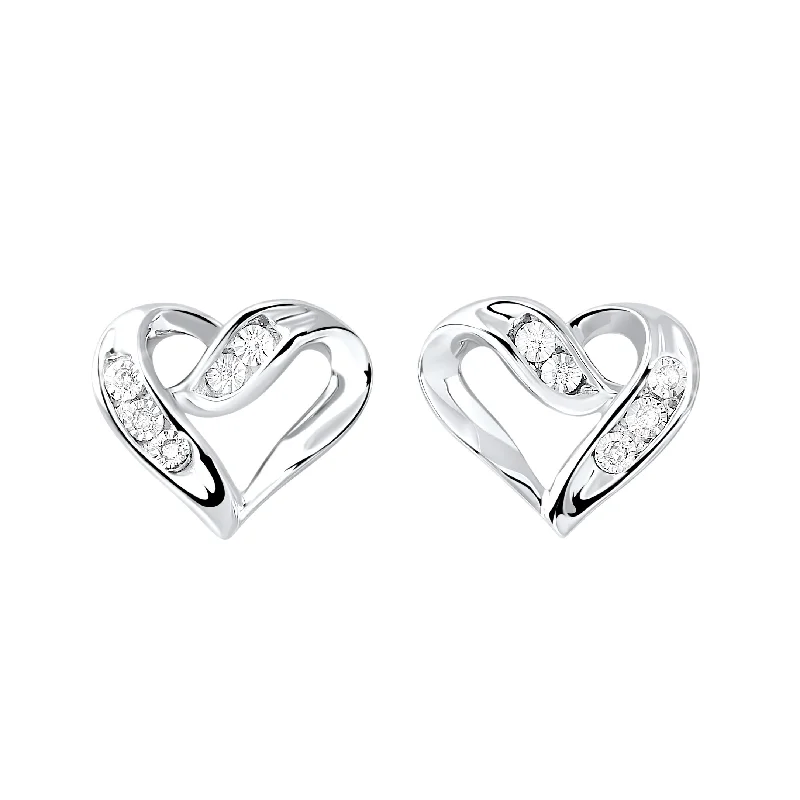 cubic zirconia stud earrings for women -Silver Diamond Heart Earrings