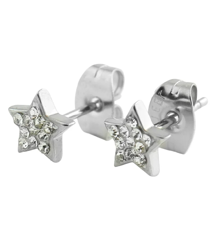 large stud earrings for special occasions -Star Clear CZ Stainless Steel Stud Earrings