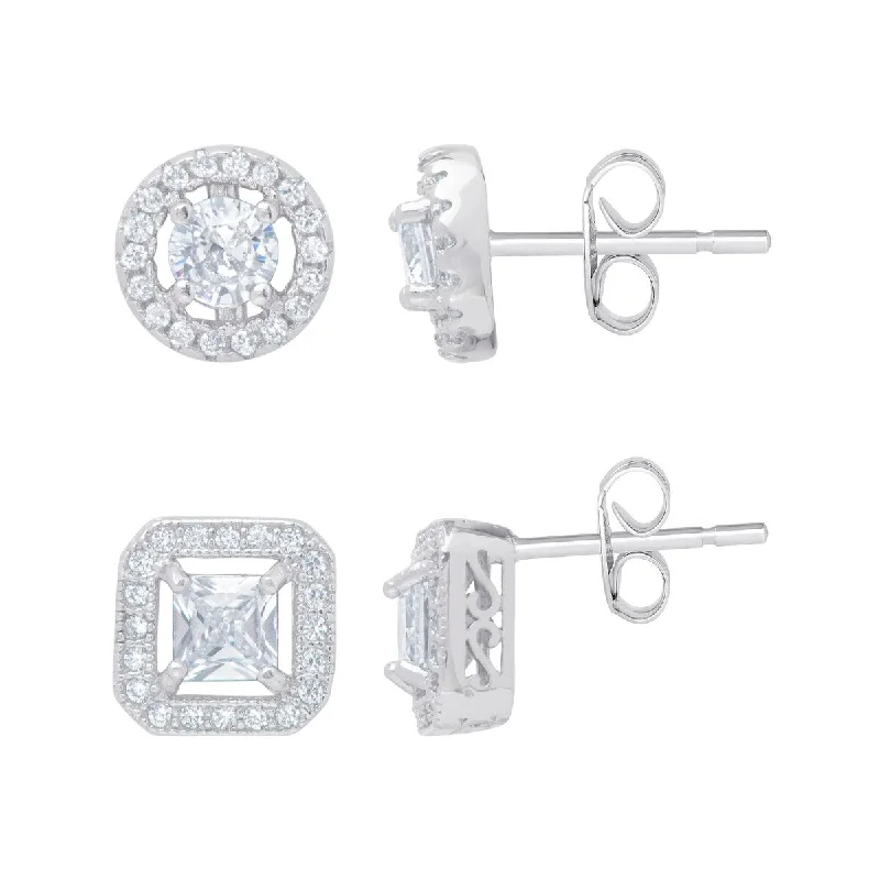 gold stud earrings for everyday wear -Victoria Townsend .925 Sterling Silver AAA Cubic Zirconia 2 pc.Halo Stud Set