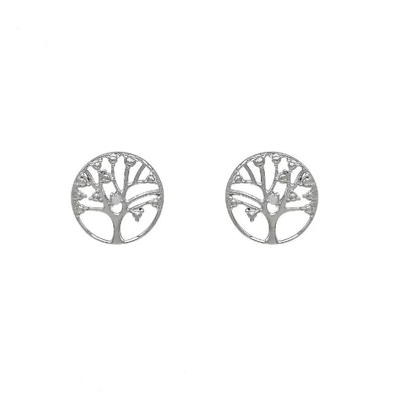 heart-shaped stud earrings for romantic gifts -Victoria Townsend .925 Sterling Silver Diamond Accent Tree of Life Stud Earring