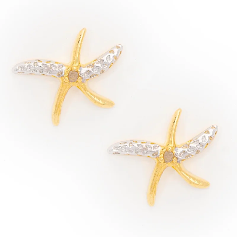 small stud earrings for girls -Victoria Townsend Yellow Gold Over Silver Diamond Accent Starfish Stud Earring