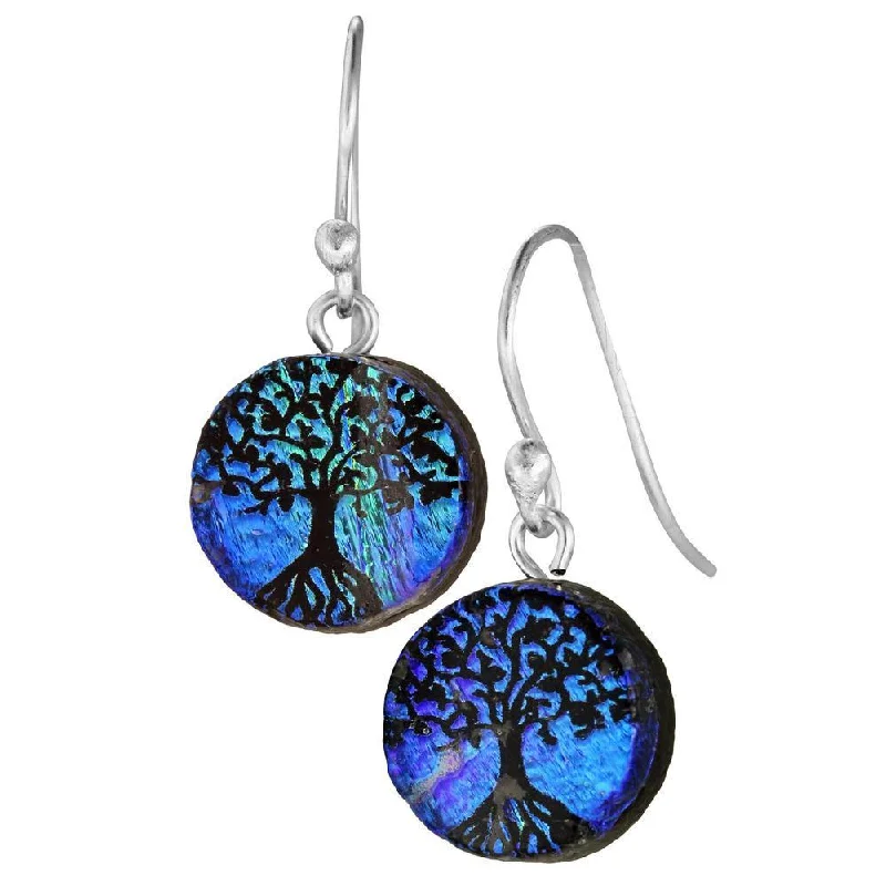 flower-shaped stud earrings for women -Dichroic Glass Tree Of Life Earrings