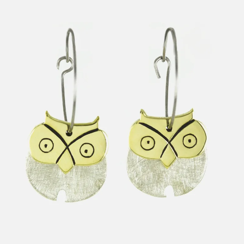 glamorous stud earrings for evening wear -Dancing Owl Mixed Metals Hoop Earrings