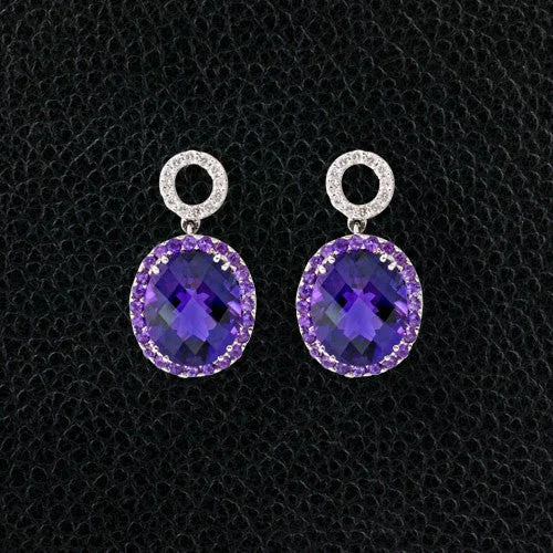 stylish stud earrings for girls -Amethyst & Diamond Dangle Earrings