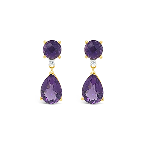 flower-shaped stud earrings for women -Amethyst & Diamond Dangle Earrings