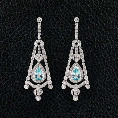 minimalist stud earrings for women -Aquamarine & Diamond Chandelier Earrings