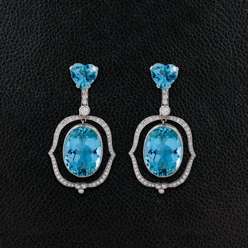 bold gold stud earrings for women -Aquamarine & Diamond Estate Earrings