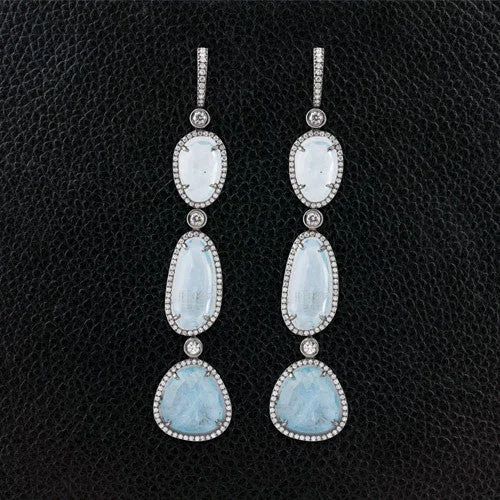 statement stud earrings for women -Aquamarine Slices with Diamonds Dangle Earrings