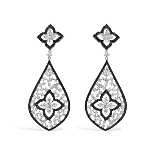 classic stud earrings for women -Black & White Diamond Dangle Earrings