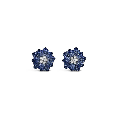 gold stud earrings for women with diamonds -Blue Sapphire & Diamond Flower Earrings