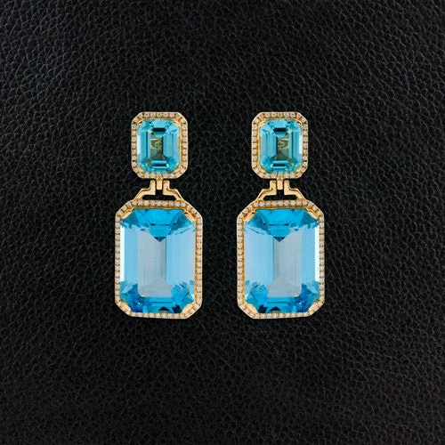 colorful gemstone stud earrings for women -Blue Topaz & Diamond Earrings