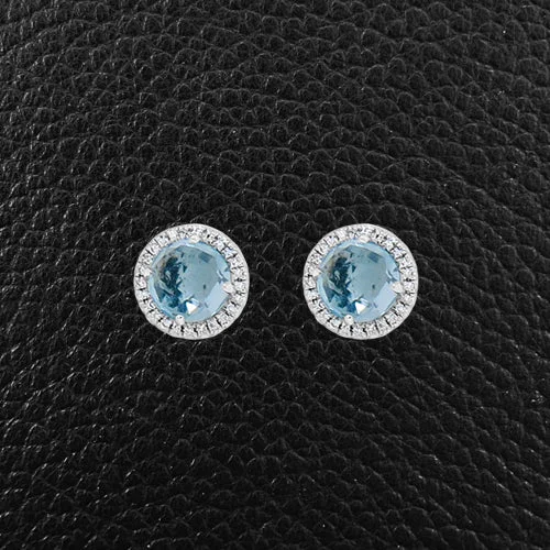 fancy crystal stud earrings for parties -Blue Topaz & Diamond Earrings