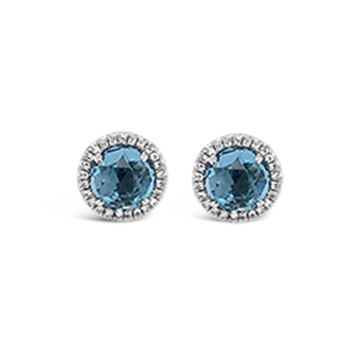 custom birthstone stud earrings -Blue Topaz & Diamond Earrings