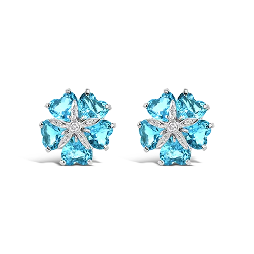 cute stud earrings for young girls -Blue Topaz & Diamond Estate Earrings