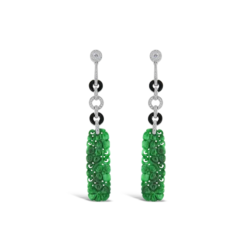 personalized stud earrings for gifts -Carved Jade & Diamond Dangle Earrings