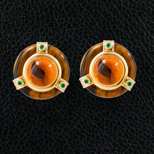 glamorous stud earrings for evening wear -Citrine, Tiger's Eye & Emerald Estate Earrings