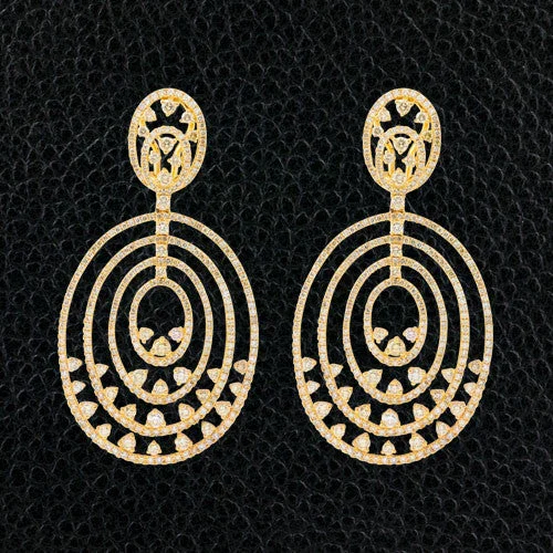 gold stud earrings for everyday wear -Concentric Oval Dangle Diamond Earrings