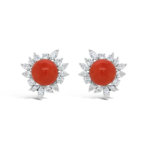 gold stud earrings for sensitive ears -Coral & Diamond Earrings