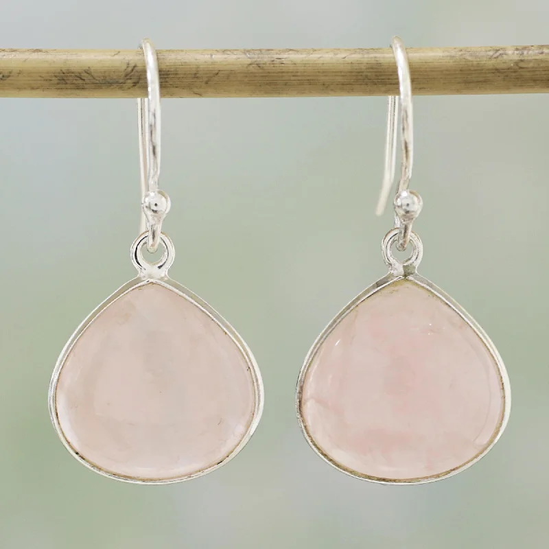 rose gold stud earrings for daily wear -Dancing Soul Rose Quartz and Sterling Silver Dangle Earrings from India