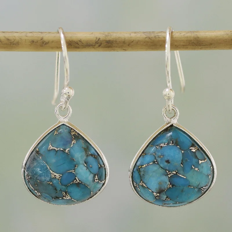 statement stud earrings for bold looks -Dancing Soul Sterling Silver and Composite Turquoise Earrings from India