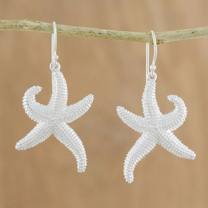 classic pearl stud earrings for women -Dancing Starfish Sterling Silver Starfish Dangle Earrings from Thailand