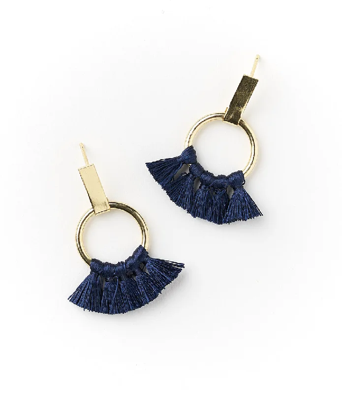 custom letter stud earrings for women -Danu Earrings - Navy Hoop