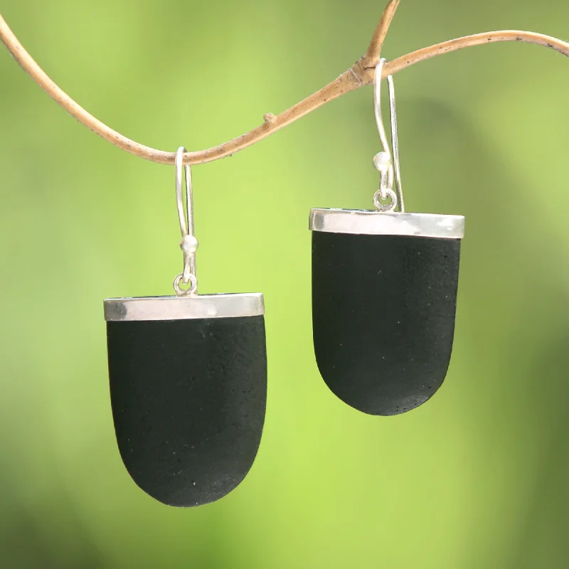 statement stud earrings with gemstones -Dark Empress Sterling Silver and Black Lava Stone Dangle Earrings