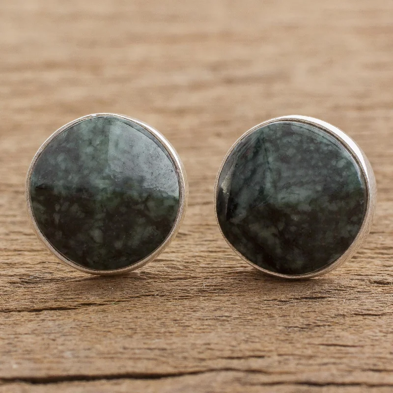 silver stud earrings for sensitive ears -Dark Green Faceted Circles Dark Green Jade Stud Earrings from Guatemala