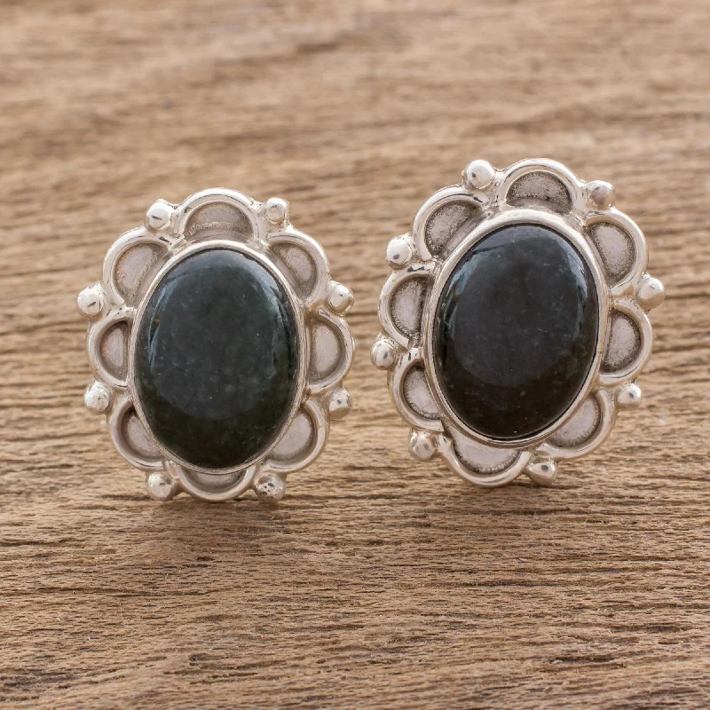 heart-shaped stud earrings for women -Dark Green Forest Princess Jade Earrings