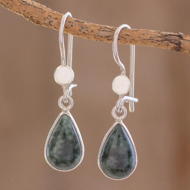 trendy stud earrings for young girls -Dark Green Tears Jade & Silver Earrings