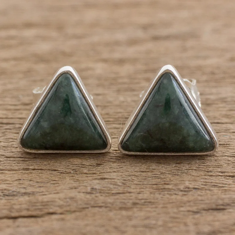 small stud earrings for teens -Dark Green Triangle of Life Trianglular Dark Green Jade Stud Earrings from Guatemala