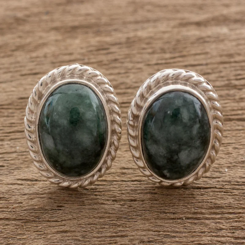 big stud earrings for women -Dark Mystique Jade  Button Earrings