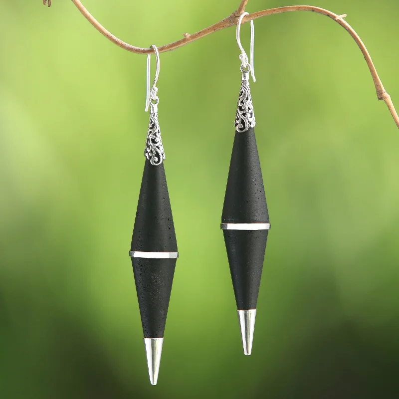 chic stud earrings for weddings -Dark Shards Sterling Silver Dangle Earrings