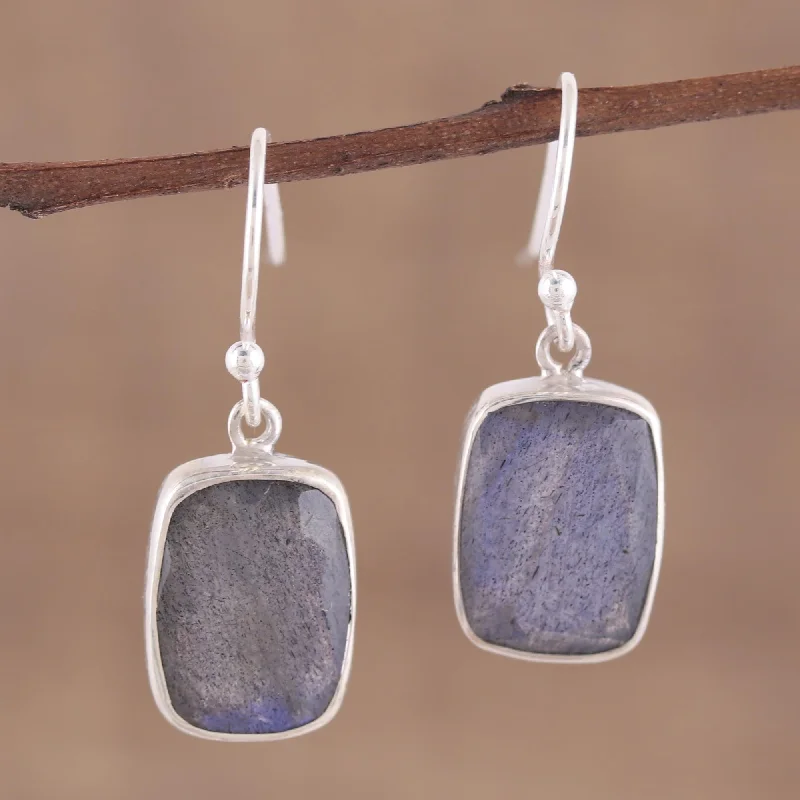 glamorous stud earrings for evening wear -Darkening Mist 15 Carat Labradorite Earrings in Sterling Silver Bezels