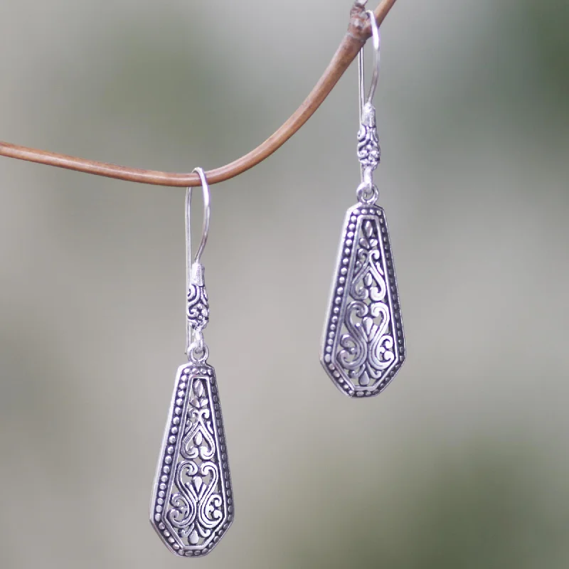 crystal-encrusted stud earrings for women -Dayak Beauty Sterling Silver Shield Dangle Earrings from Indonesia