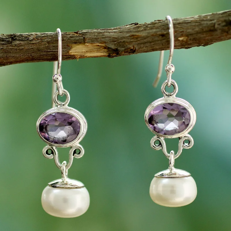 luxury stud earrings for special occasions -Dazzling Delhi Amethyst & Pearl Dangle Earrings