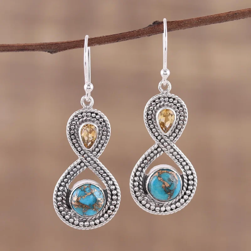 stylish stud earrings for girls -Dazzling Infinity Indian Citrine and Composite Turquoise Dangle Earrings