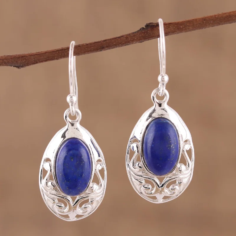 trendy crystal stud earrings for women -Deepest Desire Lapis Lazuli and Sterling Silver Dangle Earrings